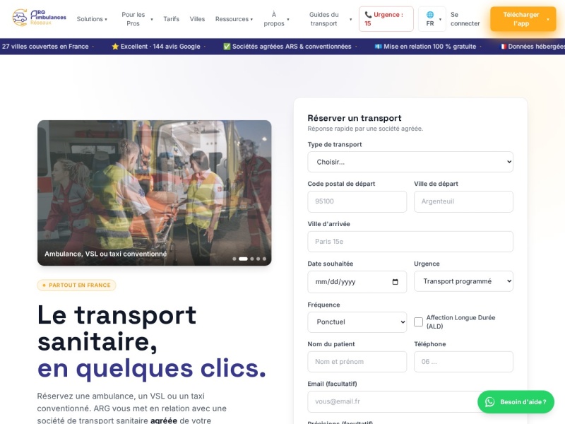 Aperçu du site ARG Ambulances — plateforme de transport sanitaire