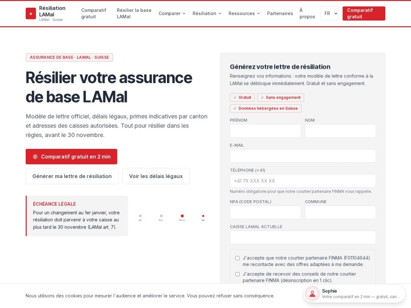 Aperçu du site Modèle lettre résiliation LAMal