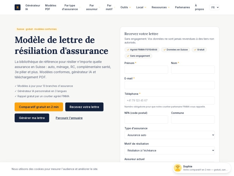 Aperçu du site Modèle lettre de résiliation